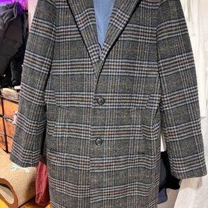 Tommy Hilfiger Gray Plaid Wool Trench Coat